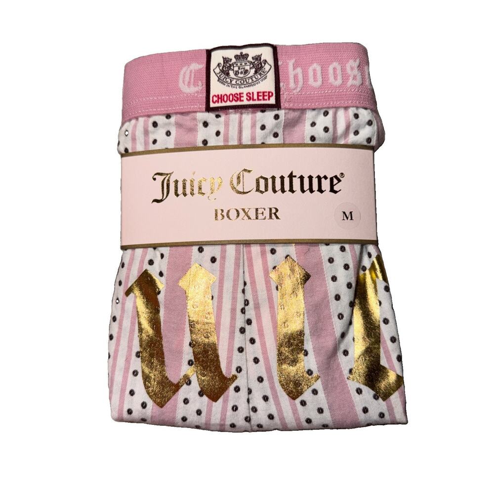 Juicy Couture Pink Cotton Logo Sleep Boxer Shorts Womens Medium NWT Doby Stripe